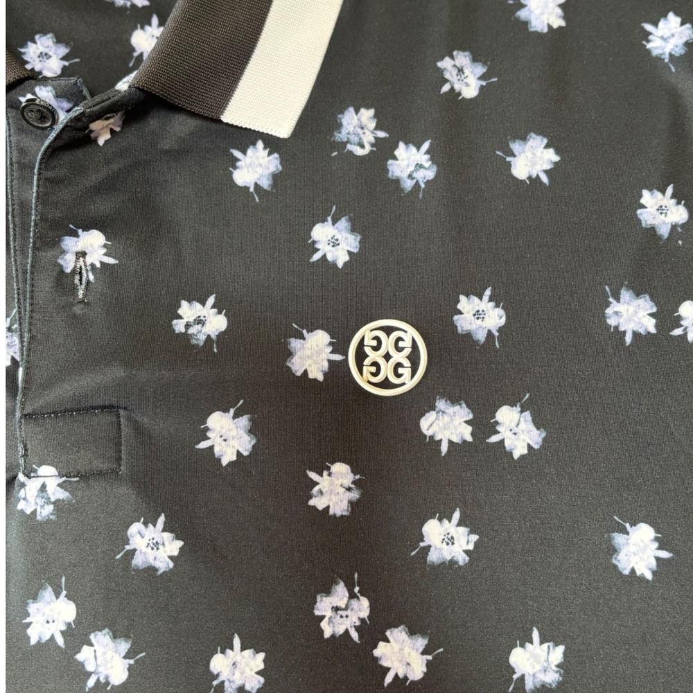 G/FORE Mens Performance Golf Short Sleeve Black Floral Print Polo Shirt Logo XXL - Picture 5 of 10